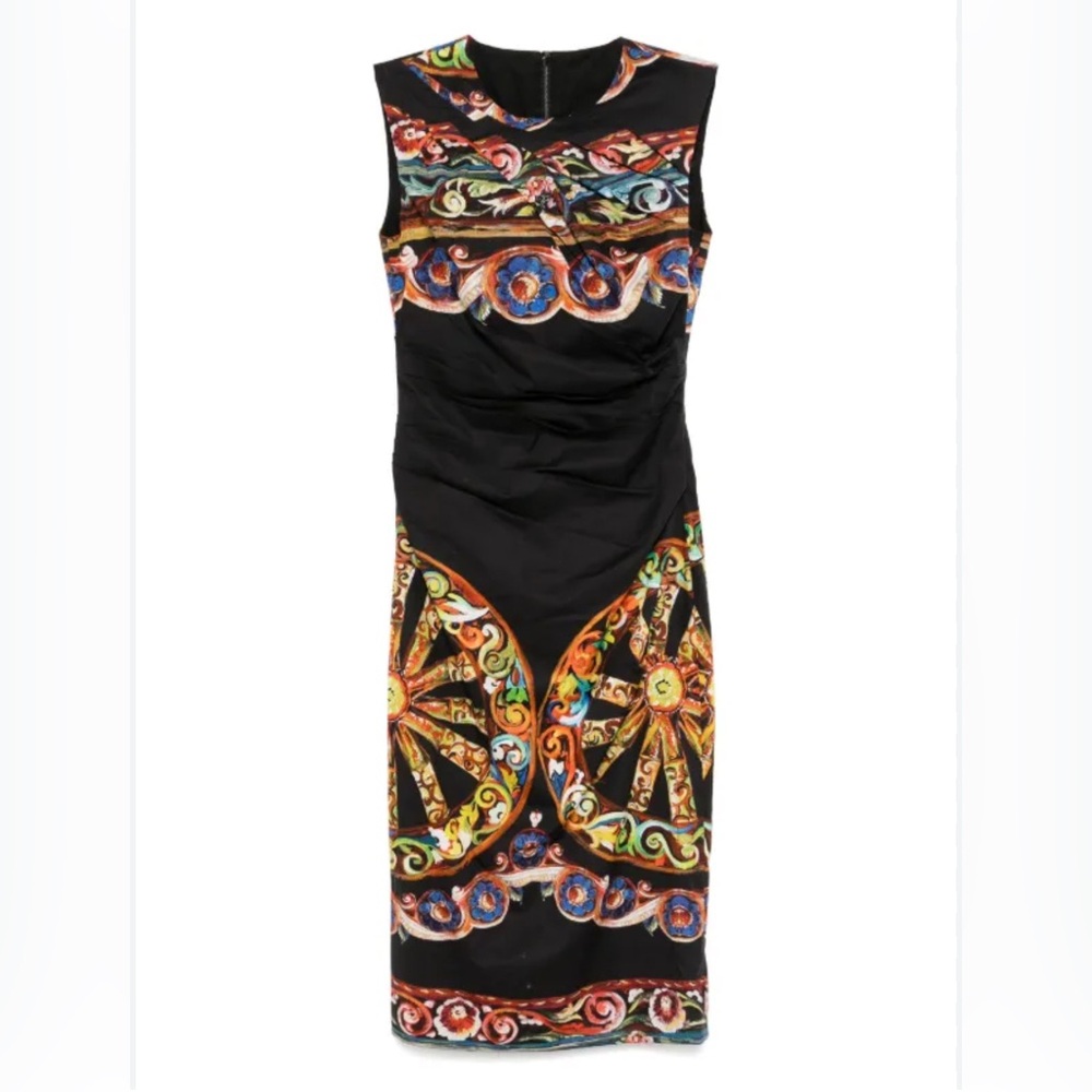 Dolce & Gabbana Black Multicolor Midi Dress printed - Picture 3 of 10